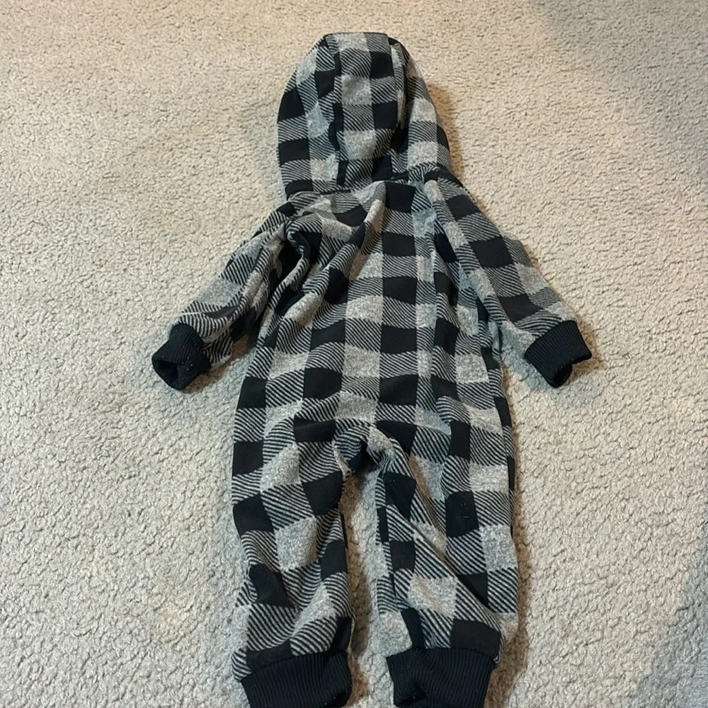 Carters Jumpsuit- Buffalo plaid black and gray with cute little bear- 12 months